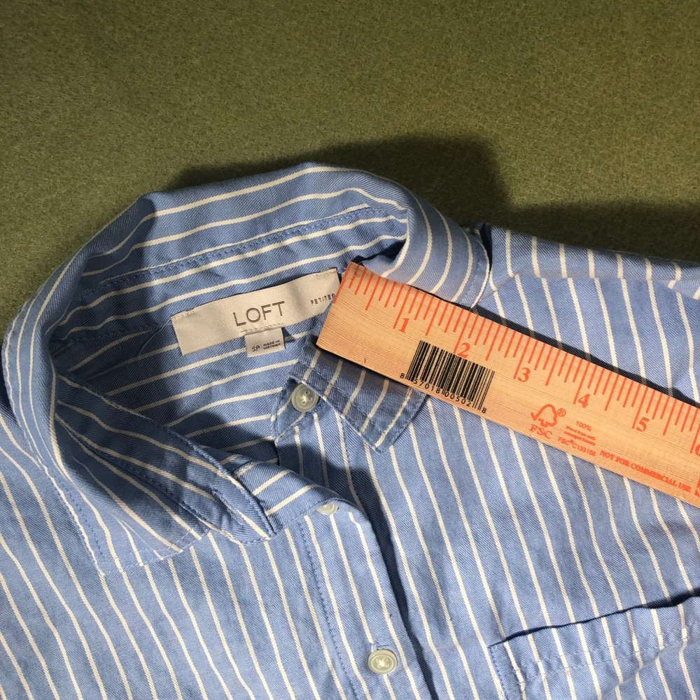 LOFT Striped Button Down Shirt Womens Small Blue White Long Sleeve 600727 - Picture 14 of 16